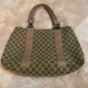 GUCCI Bamboo Bar GG Canvas Tote